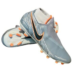 Nike Phantom Vision Cleats - Light Gray and Bright Orange